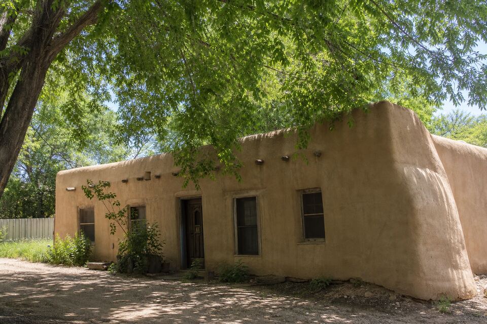 Stucco home exterior typical of Tesuque, New Mexico